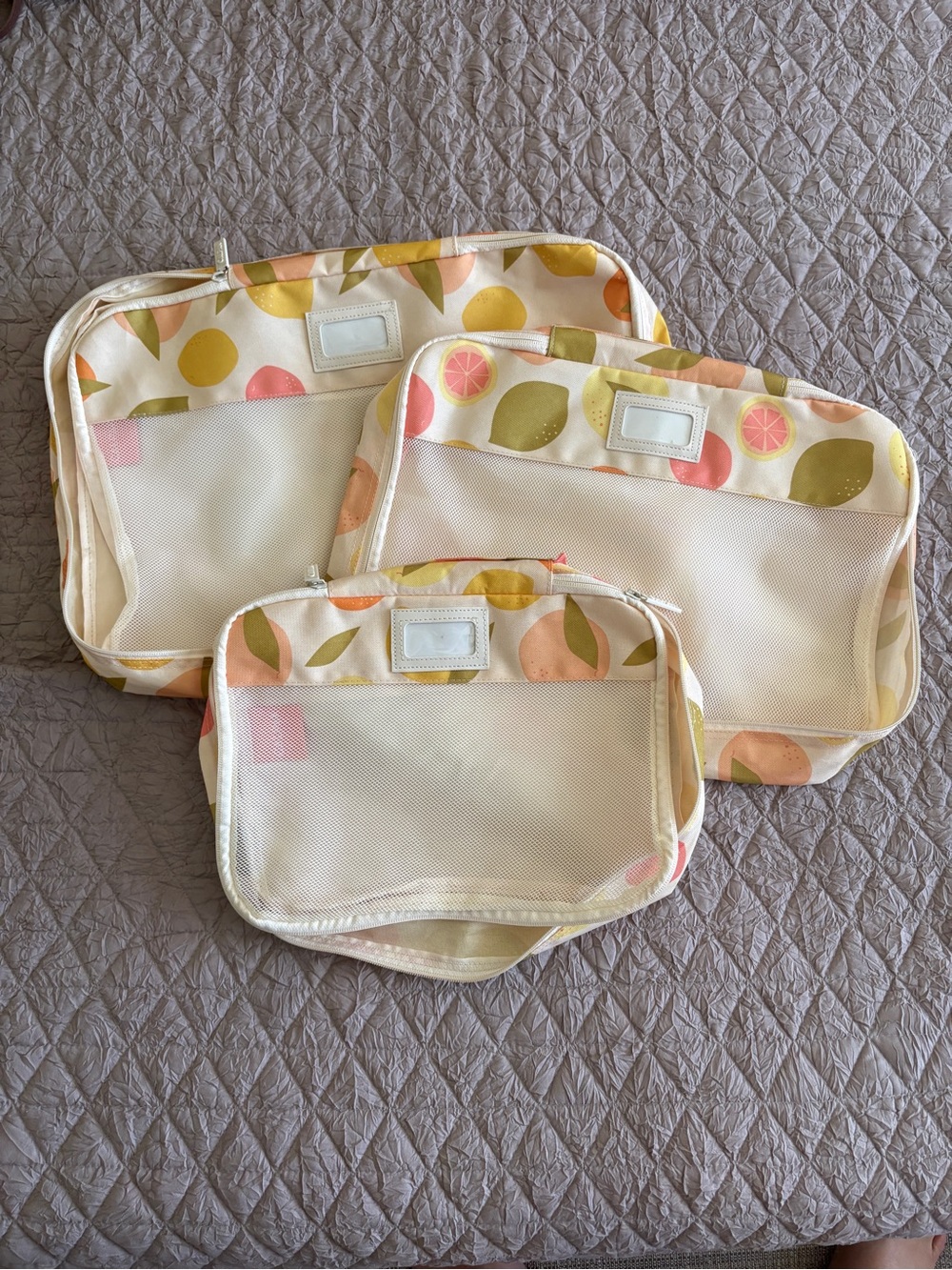 Calpak Citrus Print Packing Cubes Set in Cream, Yellow, Pink, Green